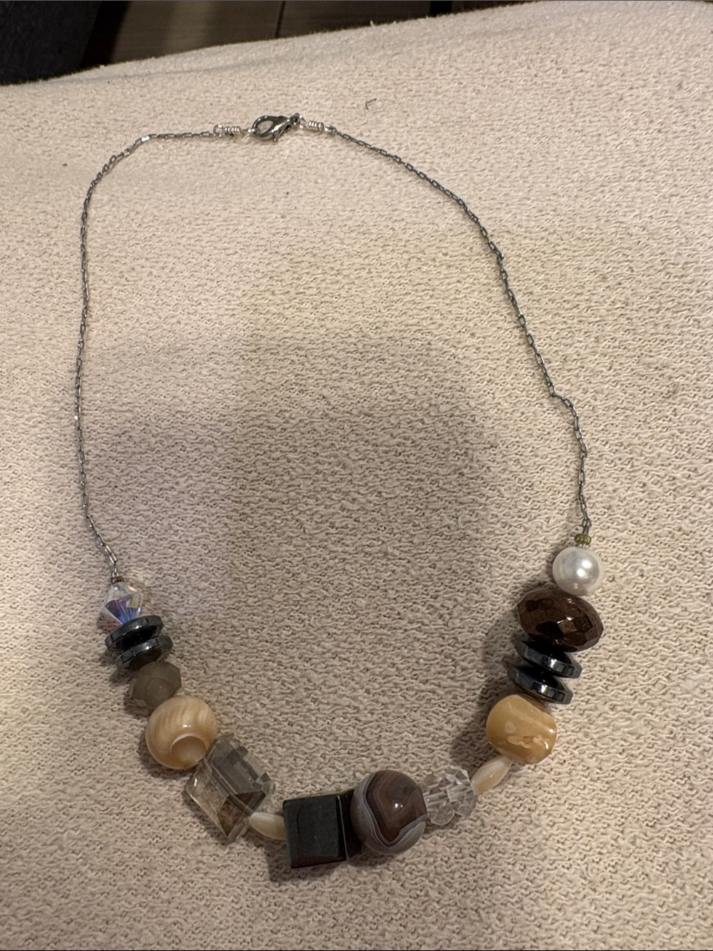 Beaded Multi-Color Statement Necklace - Silver Tone